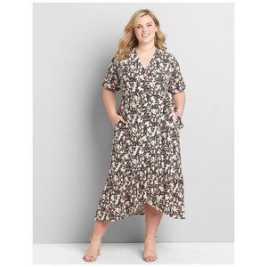 Lane Bryant Cheetah Animal Printed Faux-Wrap Midi Dress sz 22/24 Women's Plus